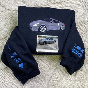 Custom Car from Photo, Embroidered Sweatshirt, Hoodie, Car Guy Gifts