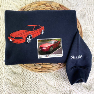 Custom Car from Photo, Embroidered Sweatshirt, Hoodie, Car Guy Gifts