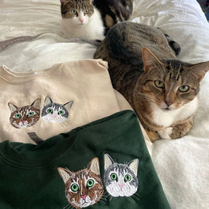 Custom Cat Face Sweatshirt or Hoodie from Photo, Embroidered Gifts for Cat Lovers