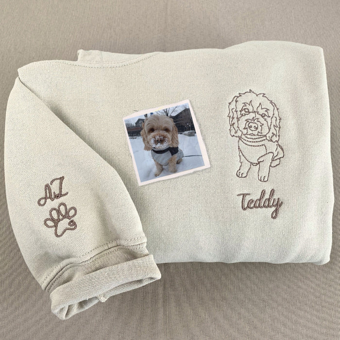 Custom Dog Dad Sweatshirt Embroidered Pet Face Name Portraits Photo on Sleeve