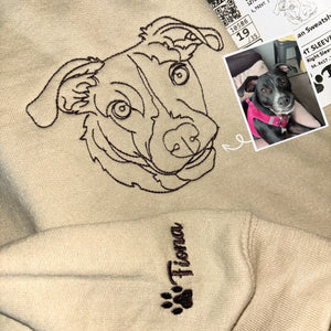 Custom Dog Dad Sweatshirt Embroidered Pet Face Name Portraits Photo on Sleeve