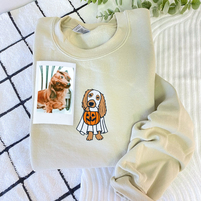 Custom Dog Embroidered Halloween Ghost Dog Sweatshirt or Hoodie