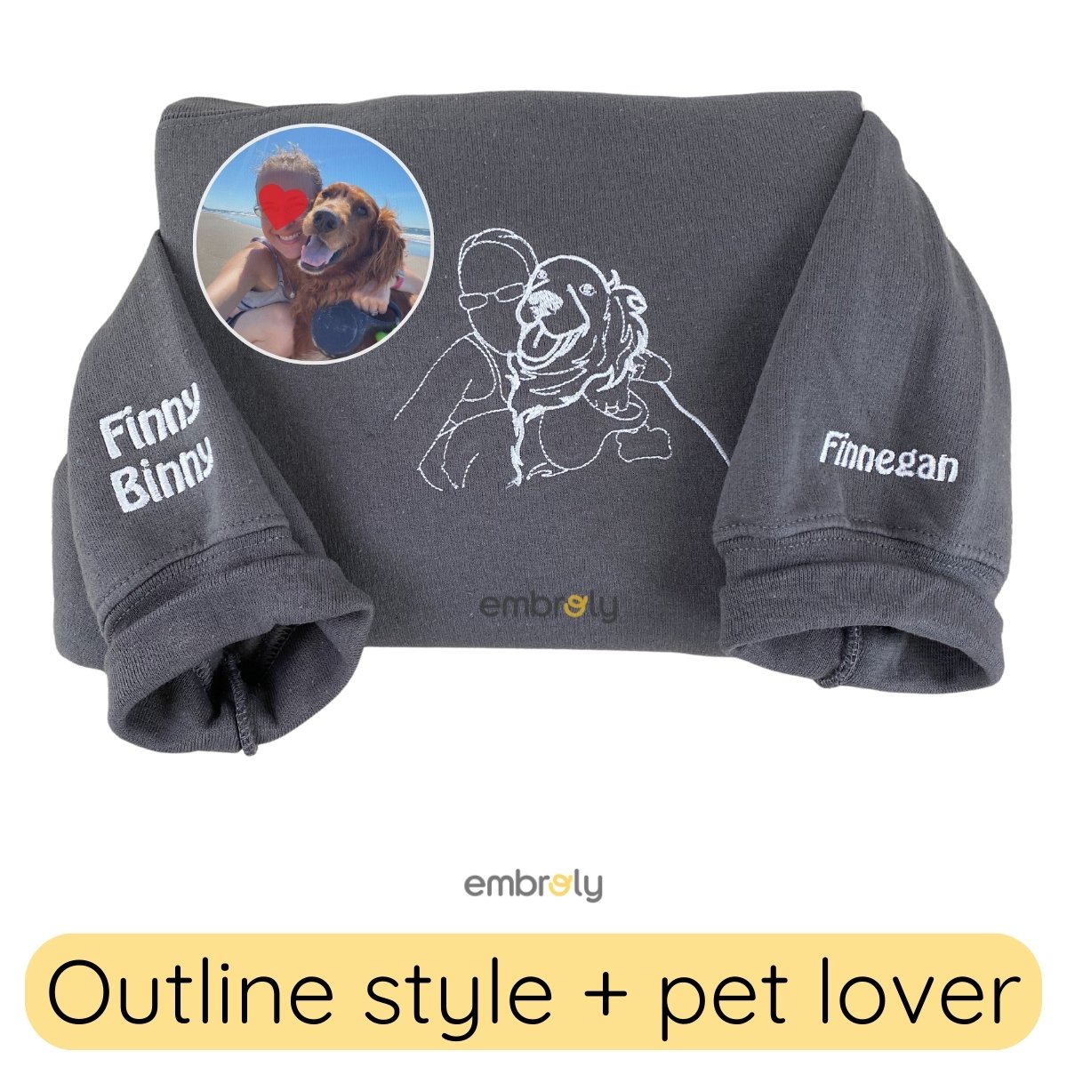 Custom Dog Mom Sweatshirt Embroidered Pet Face Name Portraits Photo on Sleeve