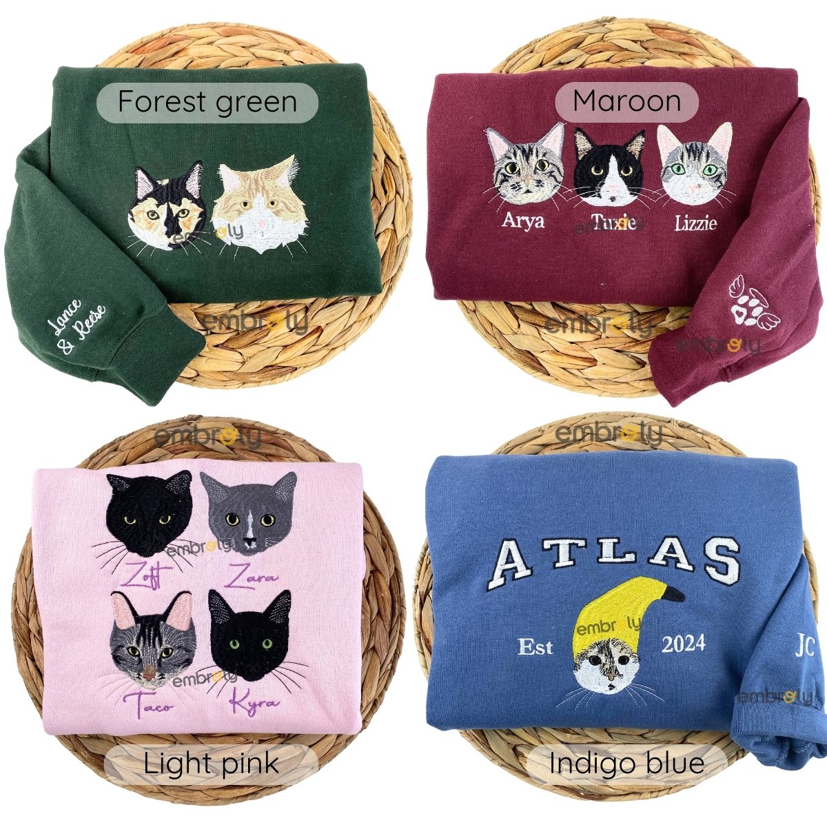 Custom Dog Mom Sweatshirt Embroidered Pet Face Name Portraits Photo on Sleeve