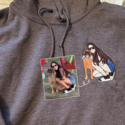 Custom Dog Mom Sweatshirt Embroidered Pet Face Name Portraits Photo on Sleeve