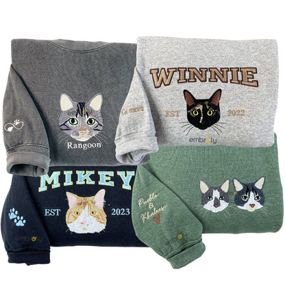 Custom Dog Mom Sweatshirt Embroidered Pet Face Name Portraits Photo on Sleeve