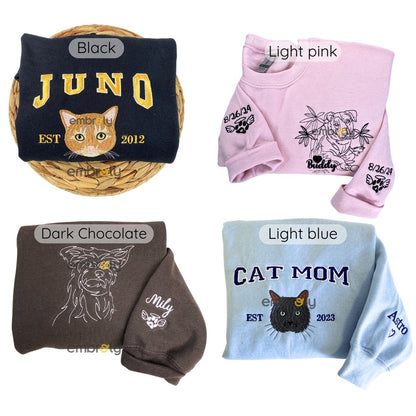 Custom Dog Mom Sweatshirt Embroidered Pet Face Name Portraits Photo on Sleeve