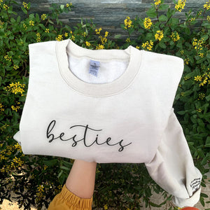 Custom Embroidered Besties Sweatshirt With Names On Sleeves