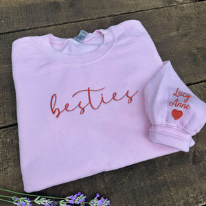 Custom Embroidered Besties Sweatshirt With Names On Sleeves