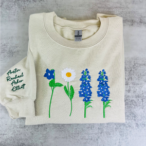 Custom Embroidered Birth Month Flower Sweatshirt or Hoodie