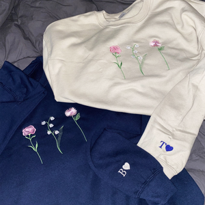 Custom Embroidered Birth Month Flower Sweatshirt or Hoodie