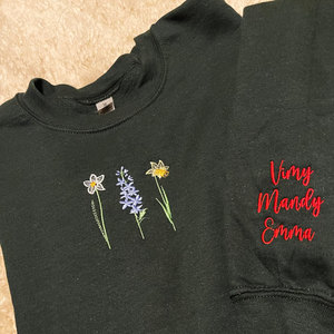 Custom Embroidered Birth Month Flower Sweatshirt or Hoodie