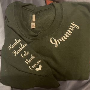 Custom Embroidered Grammy Sweatshirt with GrandKids Names on Sleeve