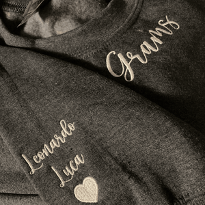 Custom Embroidered Grammy Sweatshirt with GrandKids Names on Sleeve