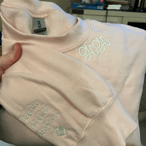 Custom Embroidered Grammy Sweatshirt with GrandKids Names on Sleeve