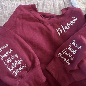 Custom Embroidered Grammy Sweatshirt with GrandKids Names on Sleeve