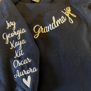 Custom Embroidered Granny Sweatshirt with GrandKids Names on Sleeve