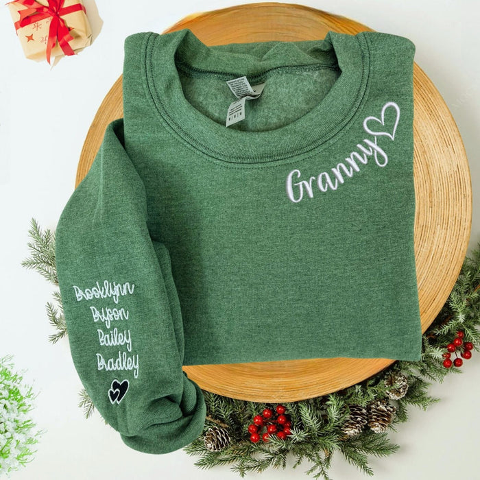 Custom Embroidered Granny Sweatshirt with GrandKids Names on Sleeve