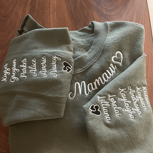 Custom Embroidered Granny Sweatshirt with GrandKids Names on Sleeve