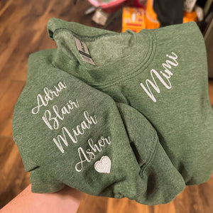 Custom Embroidered Granny Sweatshirt with GrandKids Names on Sleeve