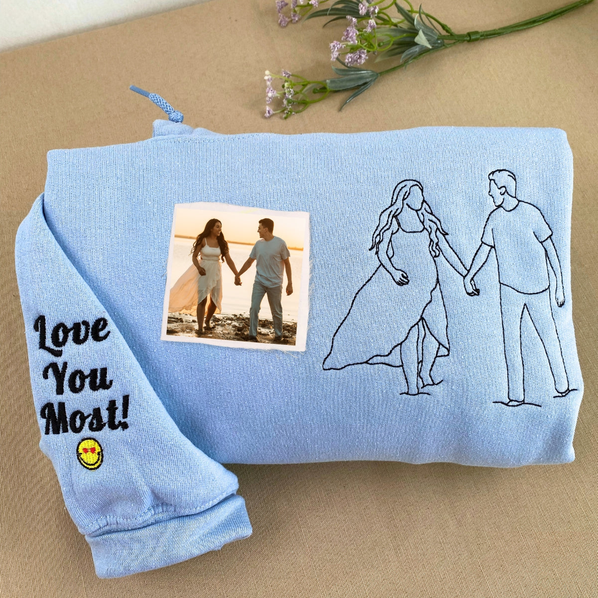 Custom Embroidered Line Art Hoodie from Your Photo