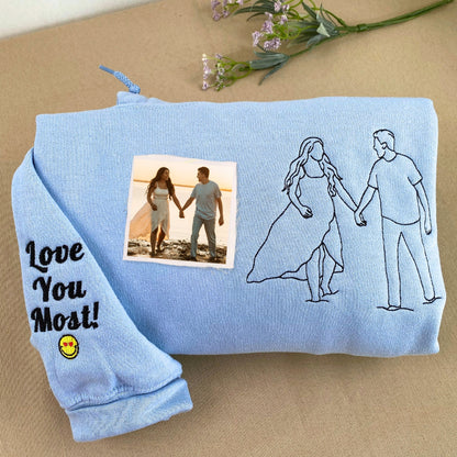 Custom Embroidered Line Art Hoodie from Your Photo
