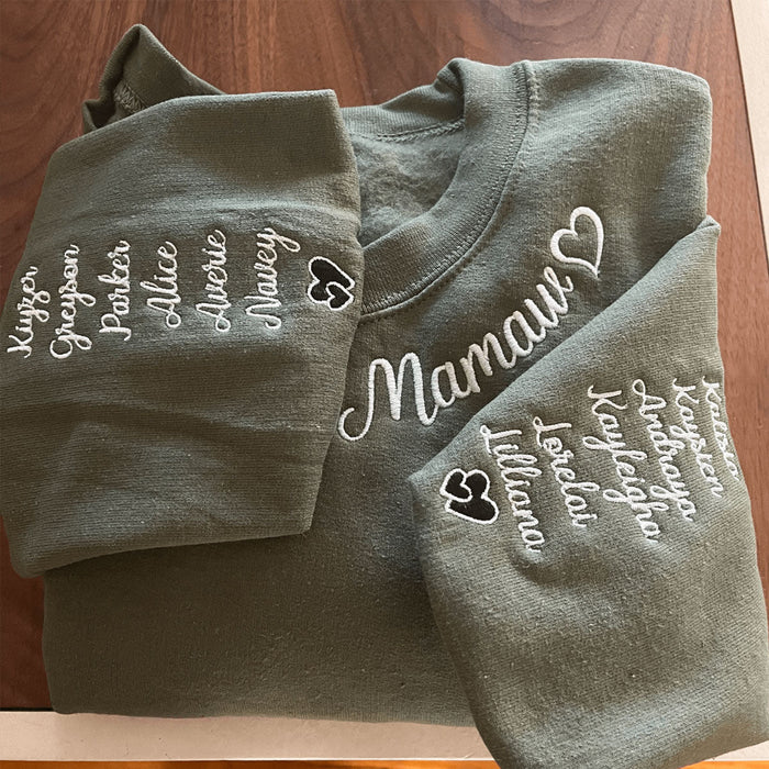 Custom Embroidered Mamaw Sweatshirt with Names on Sleeve