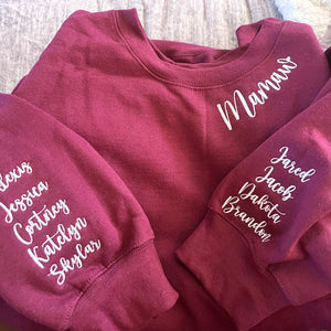 Custom Embroidered Mamaw Sweatshirt with Names on Sleeve