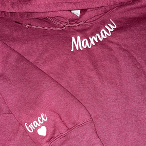 Custom Embroidered Mamaw Sweatshirt with Names on Sleeve