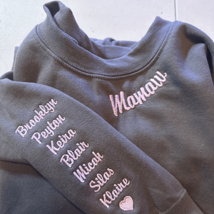 Custom Embroidered Mamaw Sweatshirt with Names on Sleeve