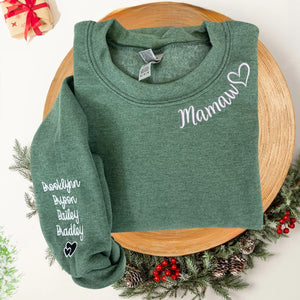 Custom Embroidered Mamaw Sweatshirt with Names on Sleeve