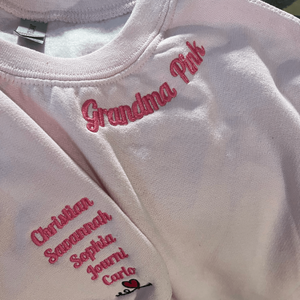 Custom Embroidered Meemaw Sweatshirt with Grandkids Names on Sleeve