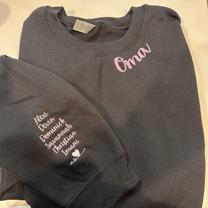 Custom Embroidered Meemaw Sweatshirt with Grandkids Names on Sleeve