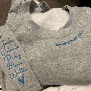 Custom Embroidered Meemaw Sweatshirt with Grandkids Names on Sleeve