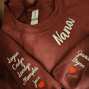 Custom Embroidered Nana Sweatshirt with GrandKids Names on Sleeve