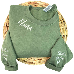 Custom Embroidered Nana Sweatshirt with GrandKids Names on Sleeve