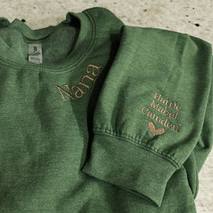 Custom Embroidered Nana Sweatshirt with GrandKids Names on Sleeve