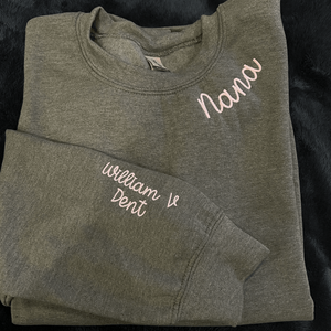 Custom Embroidered Nana Sweatshirt with GrandKids Names on Sleeve