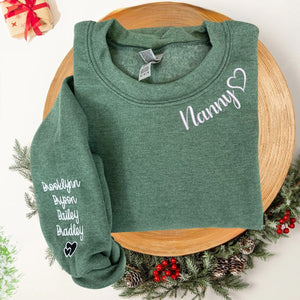 Custom Embroidered Nanny Sweatshirt with GrandKids Names on Sleeve