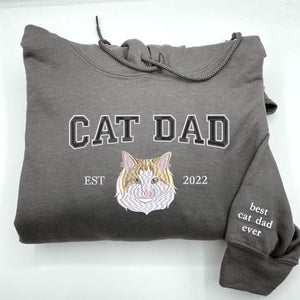 Custom Embroidered Varsity Cat Dad Sweatshirt or Hoodie Portrait from Photo