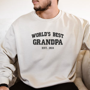 Custom Embroidered Worlds Best Grandpa Sweatshirt with GrandKids Names on Sleeve