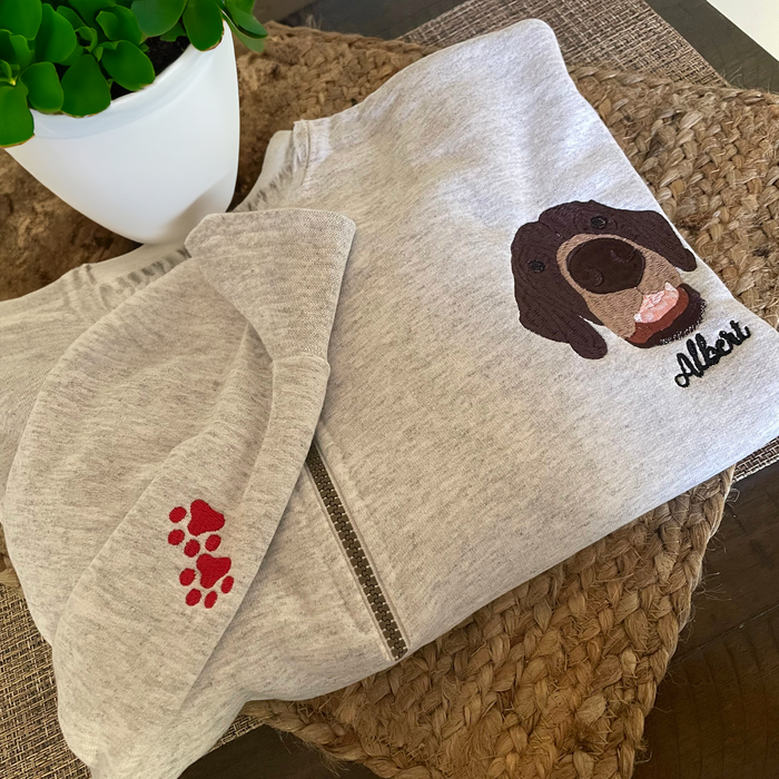 Custom Embroidered Zip Up Hoodie with Pet Photo Portrait  Quarter Zip Sweatshirt