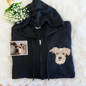 Custom Embroidered Zip Up Hoodie with Pet Photo Portrait  Quarter Zip Sweatshirt