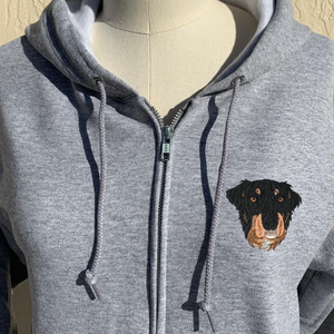 Custom Embroidered Zip Up Hoodie with Pet Photo Portrait  Quarter Zip Sweatshirt