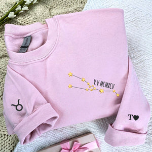 Custom Embroidered Zodiac Sign Constellation Birthday Sweatshirt or Hoodie