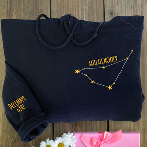 Custom Embroidered Zodiac Sign Constellation Birthday Sweatshirt or Hoodie