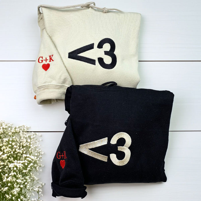 Custom Love Heart Sweatshirt or Hoodie, Embroidered for His and Hers Valentines Gifts