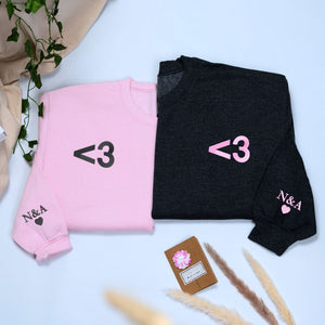 Custom Love Heart Sweatshirt or Hoodie, Embroidered for His and Hers Valentines Gifts