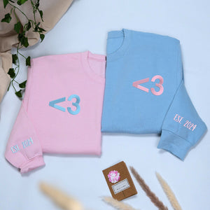 Custom Love Heart Sweatshirt or Hoodie, Embroidered for His and Hers Valentines Gifts