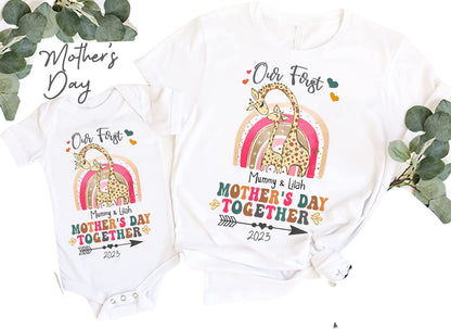 Brugerdefineret mors dag skjorte, vores første mors dag skjorte, mors dag matchende skjorte, mors dag mor og baby outfit, mors dag gave